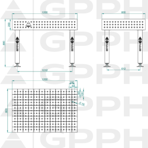 Welding table PLUS Size - 1200x800mm, Grid - 50x50mm, System - Φ16, Legs - On feet - technical drawing