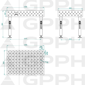 Welding table PLUS Size - 1200x800mm, Grid - DIAGONAL, System - Φ28, Legs - On feet - technical drawing