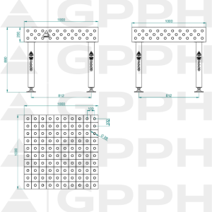 Welding table PLUS Size - 1000x1000mm, Grid - 100x100mm, System - Φ28, Legs - On feet - technical drawing
