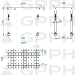 Masă BASIC 1000x600 mm fi28 100x100 roți