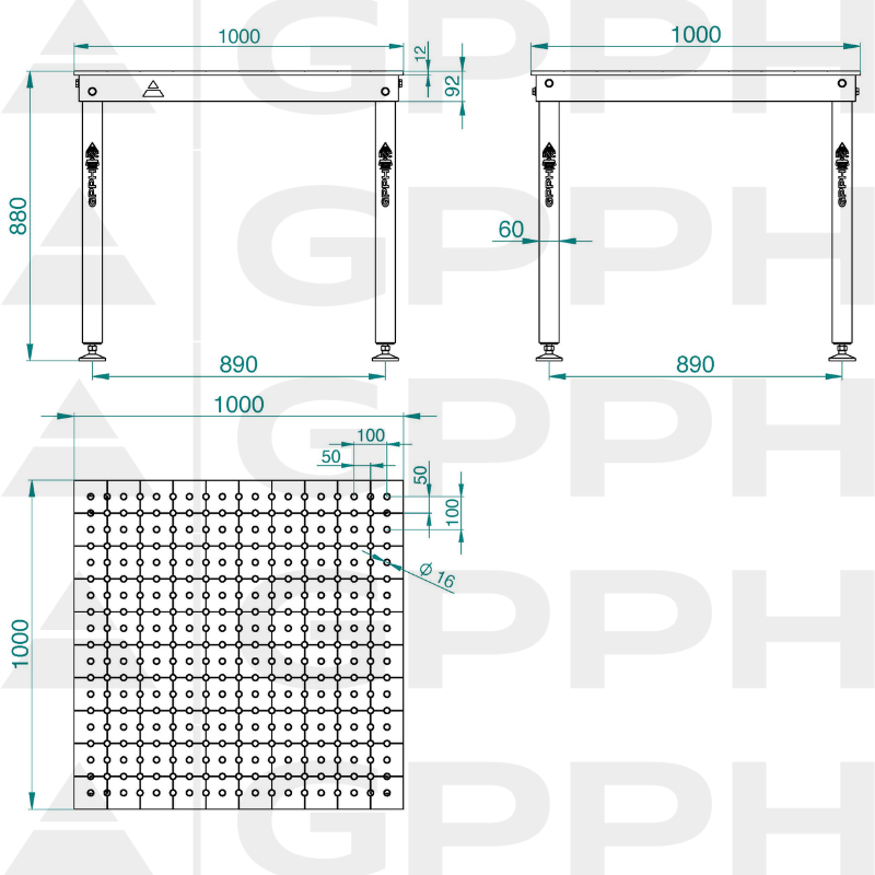 BASIC table 1000x1000 mm fi16 50x50 feet