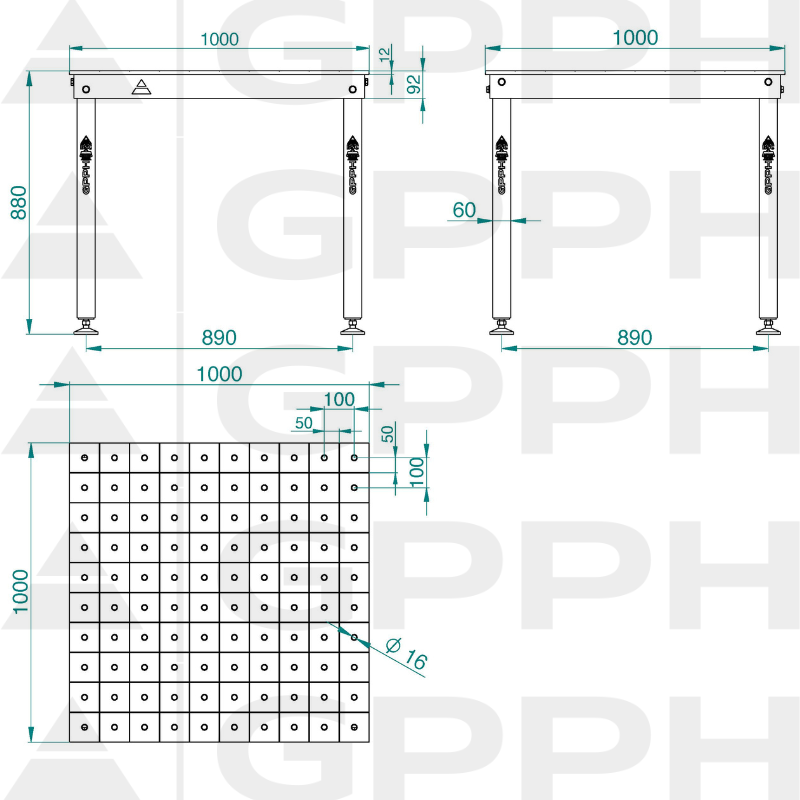 BASIC table 1000x1000 mm fi16 100x100 feet