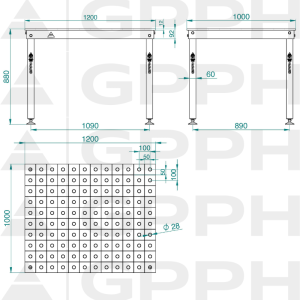 Technický výkres Stůl BASIC 1200x1000 mm fi28 100x100 nohy