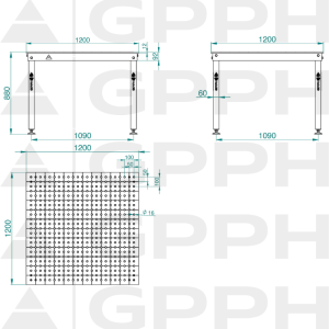 Dibujo técnico Mesa BASIC 1200x1200 mm fi16 50x50 patas