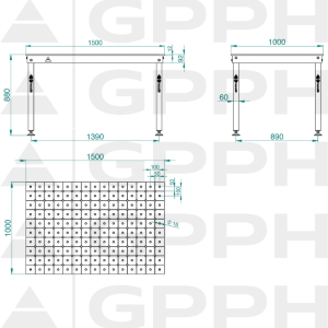 Dibujo técnico Mesa BASIC 1500x1000 mm fi16 diagonal pies