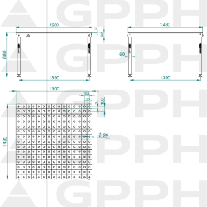 Technický výkres Stůl BASIC 1500x1480 mm fi28 100x100 nohy