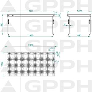 Technický výkres Stůl BASIC 2000x1000 mm fi16 50x50 nohy