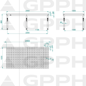 Technický výkres Stůl BASIC 2400x1200 mm fi16 100x100 nohy