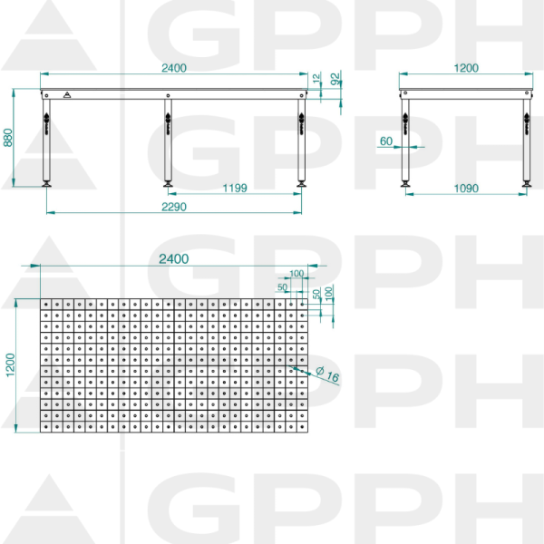 Technický výkres Stůl BASIC 2400x1200 mm fi16 100x100 nohy