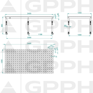 Technický výkres Stůl BASIC 2400x1200 mm fi16 diagonální kolečka
