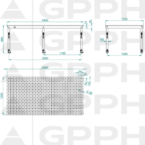 Technický výkres Stůl BASIC 2400x1200 mm fi28 100x100 kola