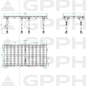 Rysunek techniczny  Stół MWT PODWÓJNY 2400x1200 mm fi28 100x100