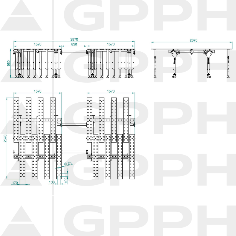 Rysunek techniczny Stół MWT ZEST O DUŻEJ POW 4000x2670 mm fi28 100x100