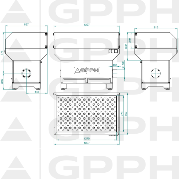 Dessin technique Poste de meulage et de soudage - base avec protections 1270x770