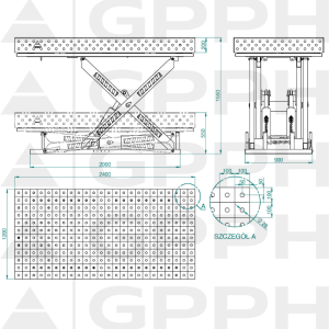 Dessin technique Table XWT ECO 2400x1200 mm fi28 100x100