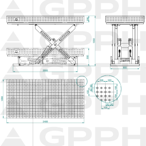 Technical drawing XWT PLUS table 2400x1200 mm fi16 50x50