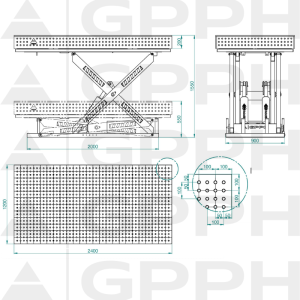 Technical drawing XWT PRO table 2400x1200 mm fi16 50x50