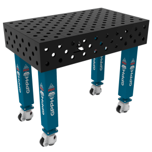Table de soudage PRO Dimensions : 1000 x 600 mm, Grille : diagonale, Système : Φ28, Pieds : sur roulettes