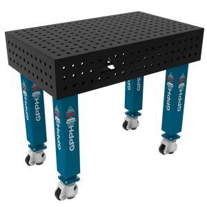Table de soudage PRO Dimensions : 1000 x 600 mm, maille : 50 x 50 mm, système :  Φ16, pieds : sur roulettes