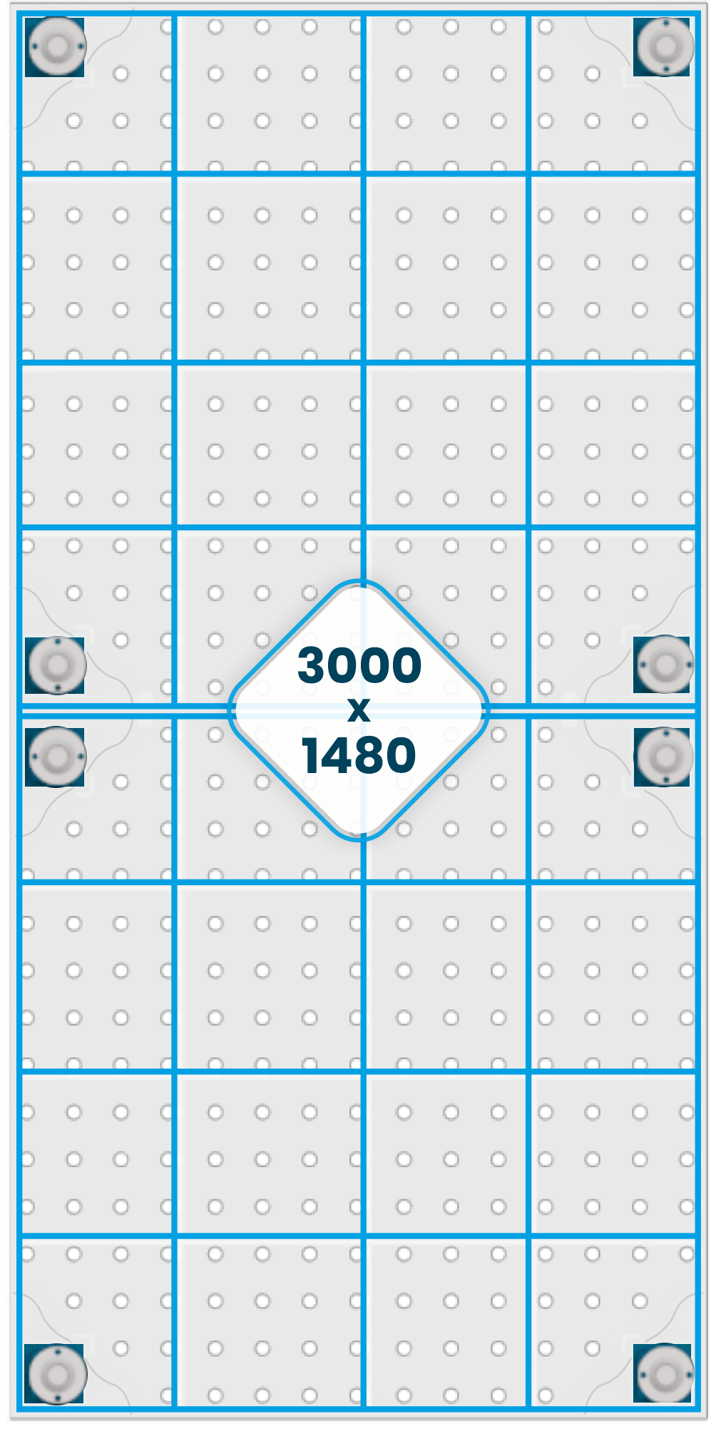 Asztallap bordázata 3000 x 1480 mm
