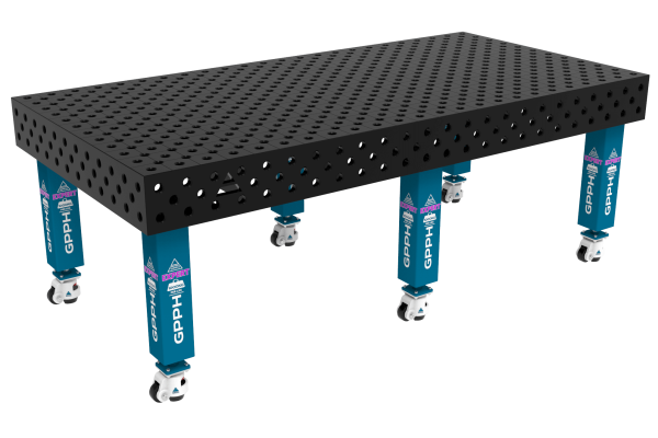 Svářovací Stůl EXPERT Rozměr - 2400x1200mm, Mřížka - diagonální, Systém - Φ28, Nohy - Na kolečkách