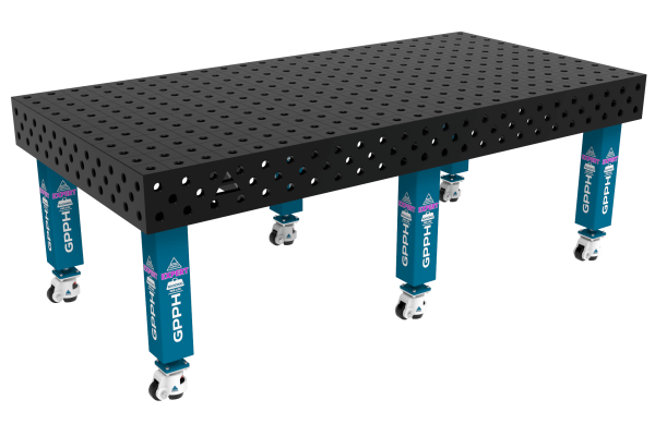 Svářovací Stůl EXPERT Rozměr - 2400x1200mm, Mřížka - 100x100mm, Systém - Φ28, Nohy - Na kolečkách