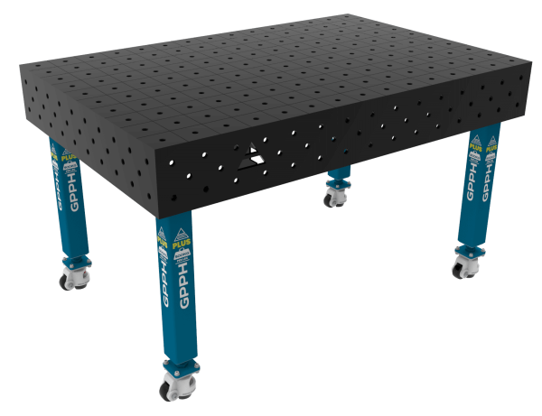 Stół Spawalniczy PLUS Siatka - 100x100mm, System - Φ16, Rozmiar - 1500x1000mm, Nogi - Na kołach
