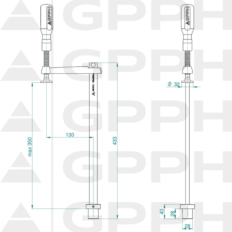 Abrazadera de fijación GPPH fi16 mm - dibujo técnico