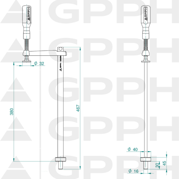 GPPH clamp, diameter 28 mm – technical drawing
