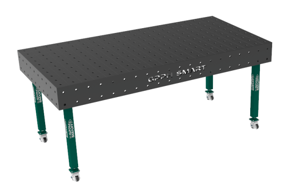 Svařovací stůl SMART Mřížka - 100x100mm, Systém - Φ16, Rozměr - 2000x1000mm, Nohy - Na kolečkách, Deska - 15mm