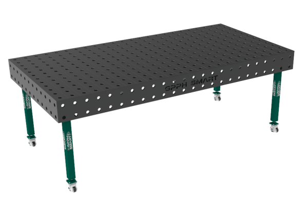 SMART welding table Grid - 100x100mm, System - Φ28, Size - 2400x1200mm, Legs - On wheels, Top - 15mm