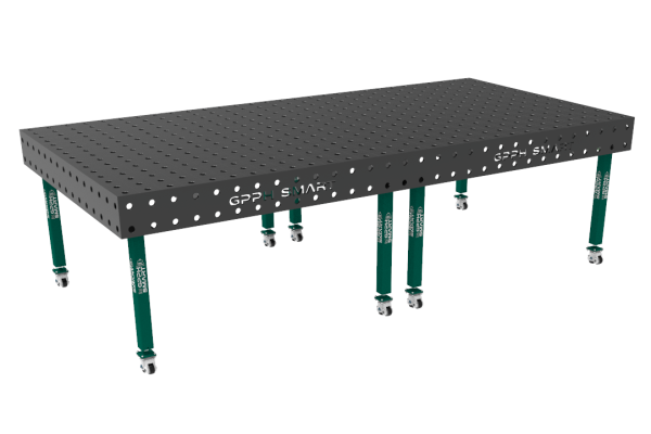 Schweißtisch SMART Gitter - 100x100mm, System - Φ28, Größe - 3000x1480mm, Beine - Auf Rädern, Tischplatte - 15mm