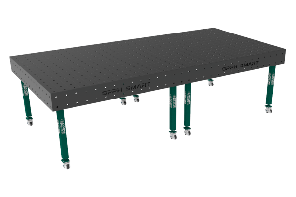 Schweißtisch SMART Gitter - 100x100mm, System - Φ16, Größe - 3000x1480mm, Beine - Auf Rädern, Tischplatte - 15mm