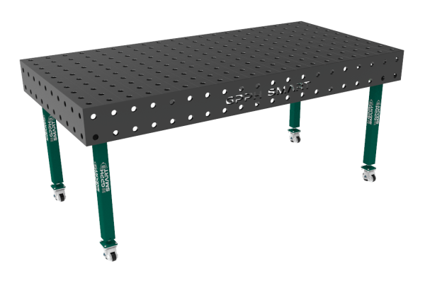 Schweißtisch SMART Gitter - 100x100mm, System - Φ28, Größe - 2000x1000mm, Beine - Auf Rädern, Tischplatte - 12mm