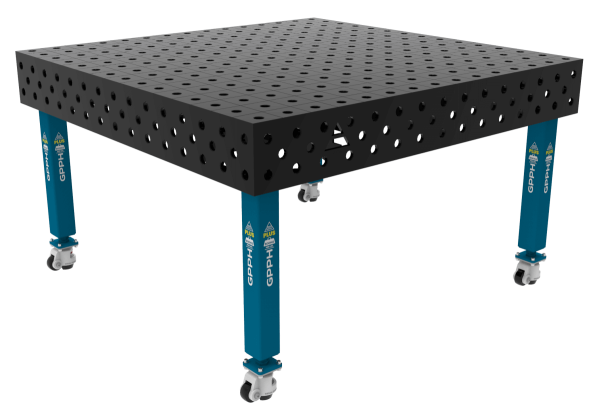 Stół Spawalniczy PLUS Siatka - diagonalna, System - Φ28, Rozmiar - 1500x1480mm, Nogi - Na kołach