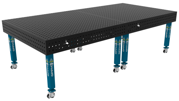 Stół Spawalniczy PLUS Siatka - 50x50mm, System - Φ16, Rozmiar - 3000x1480mm, Nogi - Na kołach