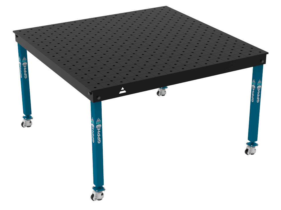 Mesa de soldadura BASIC Tamaño: 1500 x 1480 mm, sistema: Φ16, patas: con ruedas, rejilla: DIAGONAL