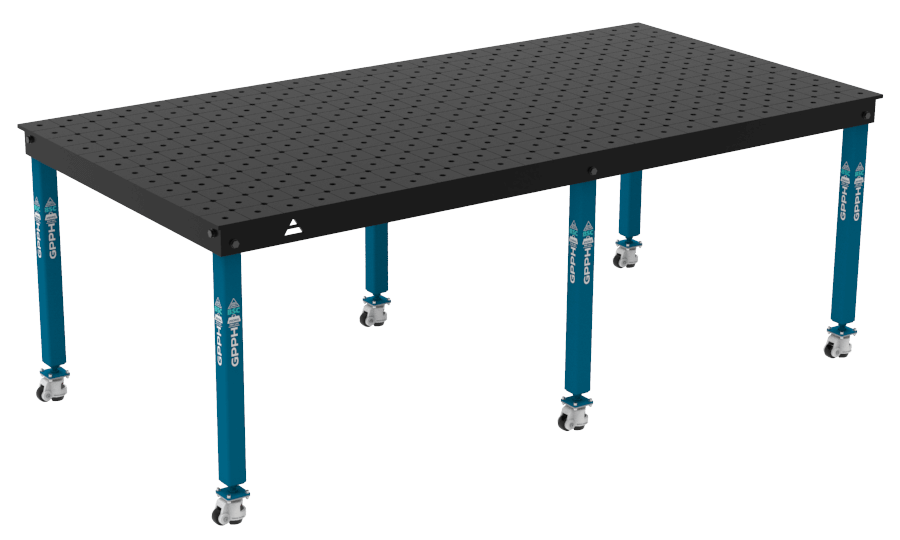 Mesa de soldadura BASIC Tamaño: 2400 x 1200 mm, sistema: Φ16, patas: con ruedas, rejilla: DIAGONAL