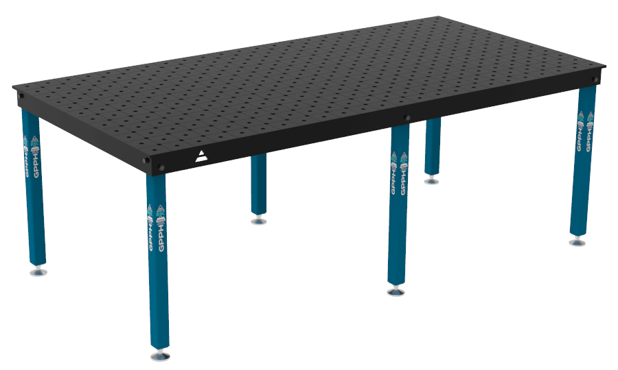 Mesa de soldadura BASIC Tamaño: 2400 x 1200 mm, sistema: Φ16, patas: sobre pies, rejilla: DIAGONAL