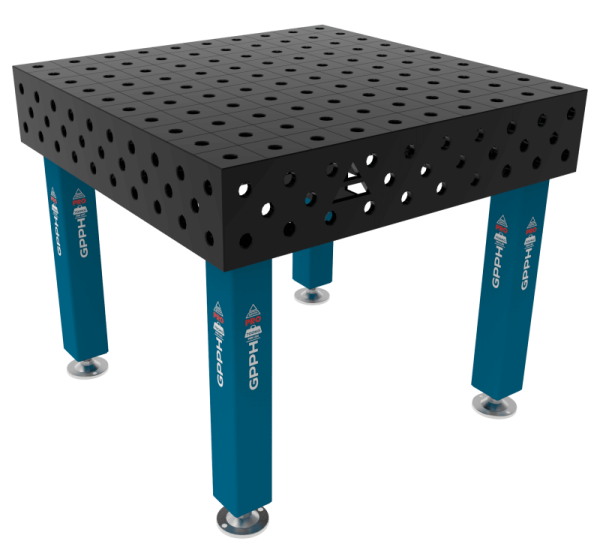 Schweißtisch PRO Größe – 1000 x 1000 mm, Gitter – 100 x 100 mm, System – Φ28, Beine – Auf Füßen
