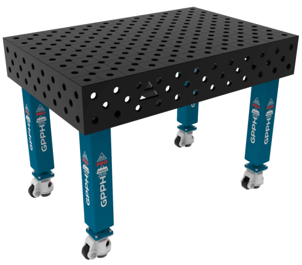 Table de soudage PRO Dimensions : 1200 x 800 mm, système : Φ28, pieds : sur roulettes, grille : DIAGONALE