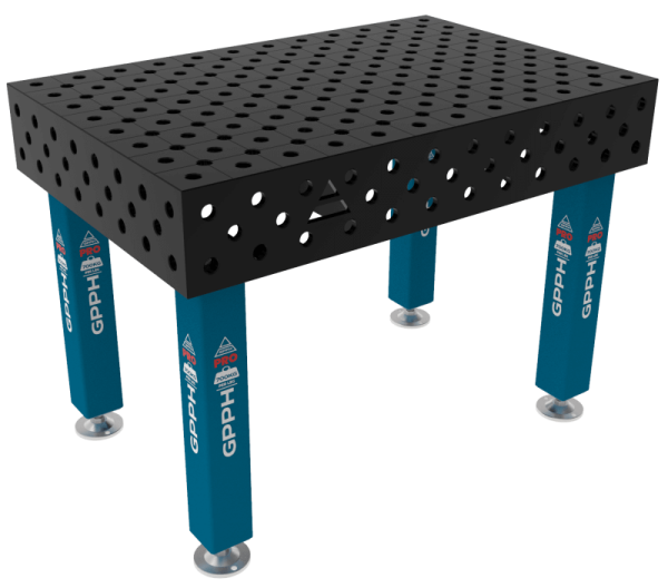 Table de soudage PRO Dimensions : 1200 x 800 mm, système : Φ28, pieds : sur socles, grille : DIAGONALE