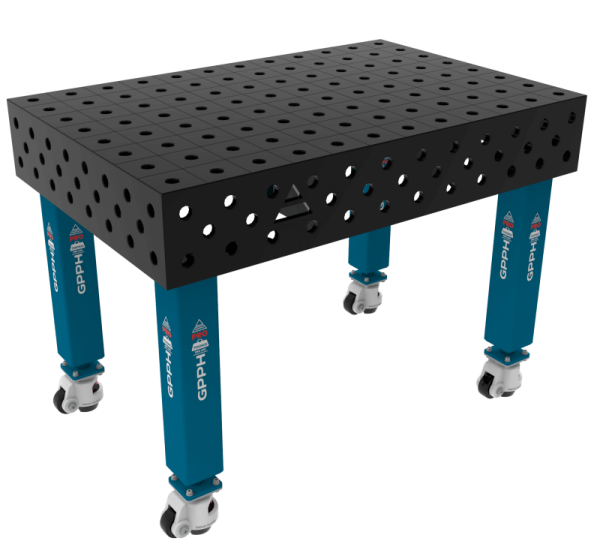 Mesa de soldadura PRO Tamaño: 1200 x 1000 mm, rejilla: 100 x 100 mm, sistema: Φ28, patas: con ruedas