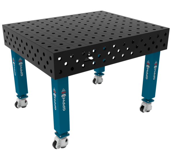 Table de soudage PRO Grille - 100x100 mm, Système - Φ28, Dimensions - 1200x1200 mm, Pieds - Sur roulettes
