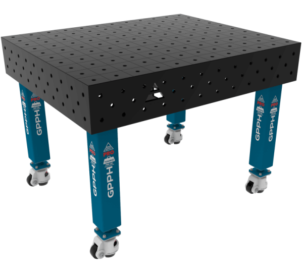 Table de soudage PRO Grille - 100x100 mm, Système - Φ16, Dimensions - 1200x1200 mm, Pieds - Sur roulettes