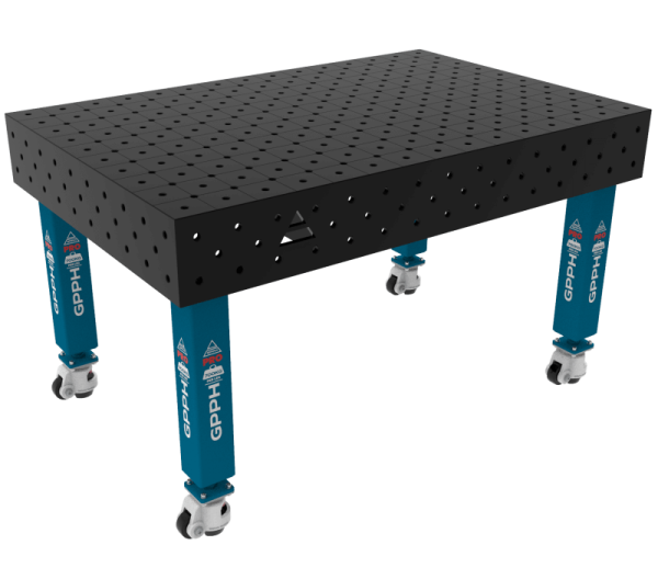 Schweißtisch PRO System – Φ16, Größe – 1500 x 1000 mm, Beine – auf Rädern, Gitter – DIAGONAL