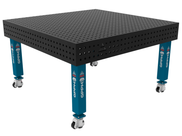 Mesa de soldadura PRO Rejilla: 50 x 50 mm, sistema: Φ16, tamaño: 1500 x 1480 mm, patas: con ruedas