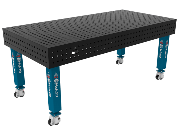 Table de soudage PRO Grille - 50x50 mm, Système - Φ16, Dimensions - 2000x1000 mm, Pieds - Sur roulettes