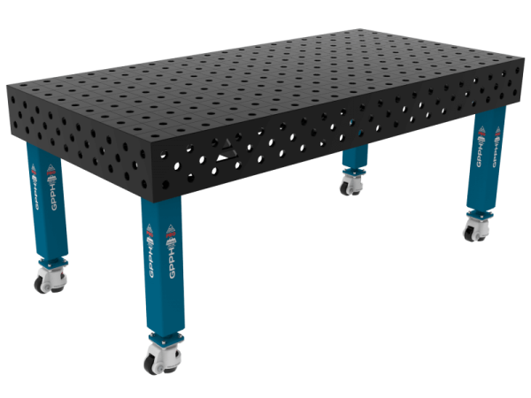 Table de soudage PRO Grille - 100x100 mm, Système - Φ28, Dimensions - 2000x1000 mm, Pieds - Sur roulettes