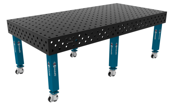 Table de soudage PRO Grille - 100x100 mm, Système - Φ28, Dimensions - 2400x1200 mm, Pieds - Sur roulettes